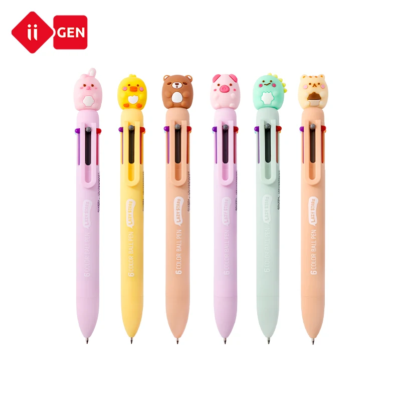 IIGEN  Multi color Ballpoint Pen 0.5 mm 6 Colors  Retractable Animal Ballpoint Pens  School Supplies kawaii pen
