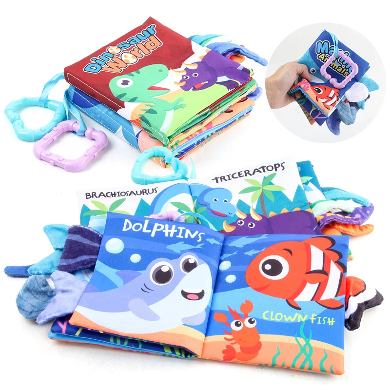 Early Learning Educational Dinosaur Ocean Farm Jungle Tail Animals Story Book Soft Baby Cloth Busy Book