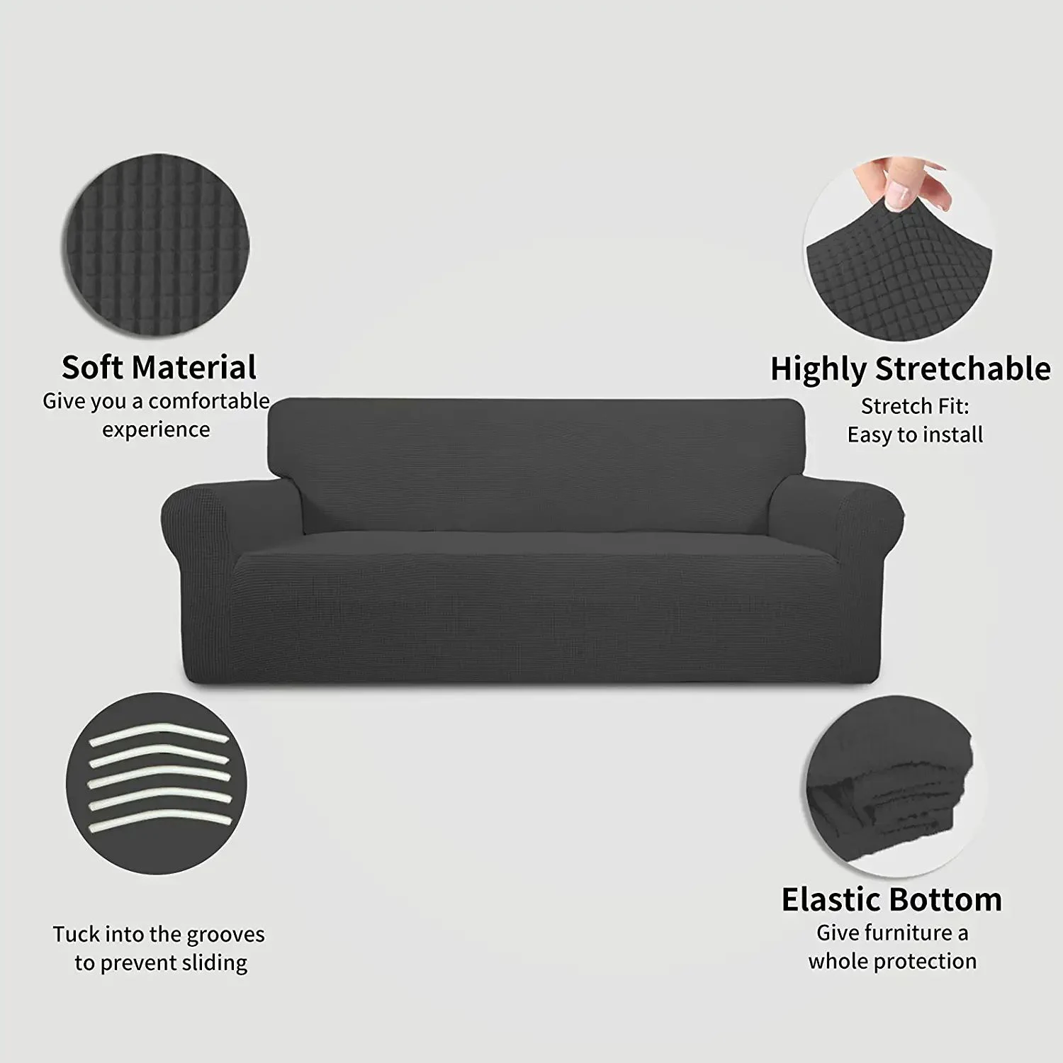 Stretch Polyester Jacquard Checks Furniture Protector Couch Soft Slipcover Sofa Cover with Elastic Bottom