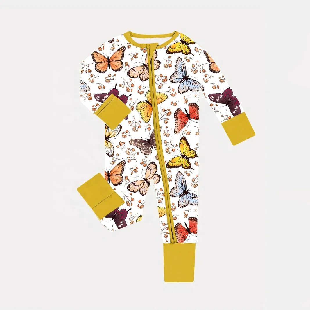 Custom Daisy Buds Bamboo Baby Floral Romper Baby Baby Zipper Jumpsuit