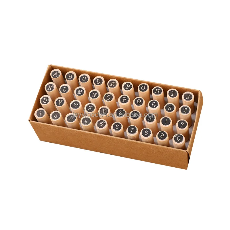 Unisex 40 Pcs/set Punk Alphabet Letter and Number Stamps Wooden Rubber Stamper Seal Set for DIY for Age 5-7 Years-05164
