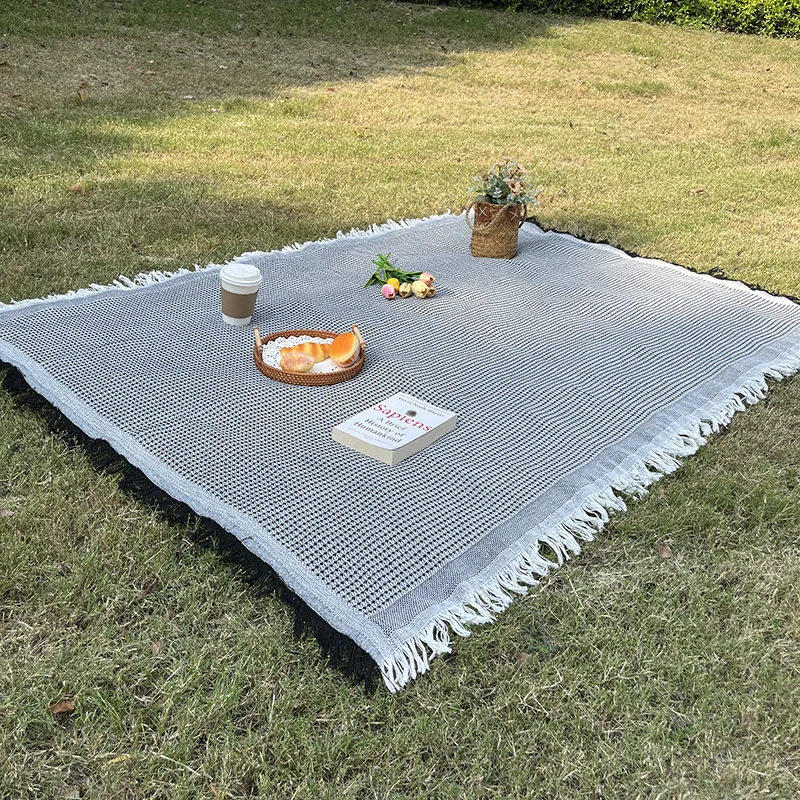 Amity Folding Travel Blanket Linen Tablecloth Picnic Mat Outdoor Camping Solid Size Customizable Cotton Polyester Sofa Blanket