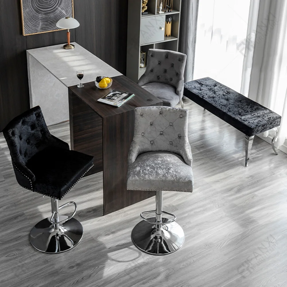 Living room furniture swivel gold metal modern leather velvet kitchen adjustable bar stool chair luxury bar chairs bar stool