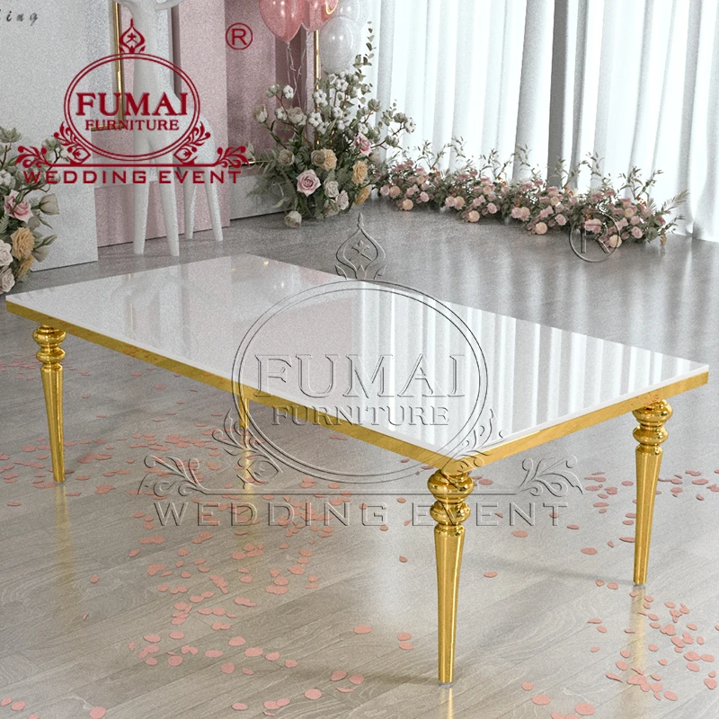 Gold Stainless Steel Frame MDF Top Center Pieces Wedding Hotel Reception Table