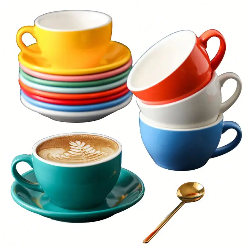 Nordic design 220ml matte black tea latte ceramic coffee cup with plate