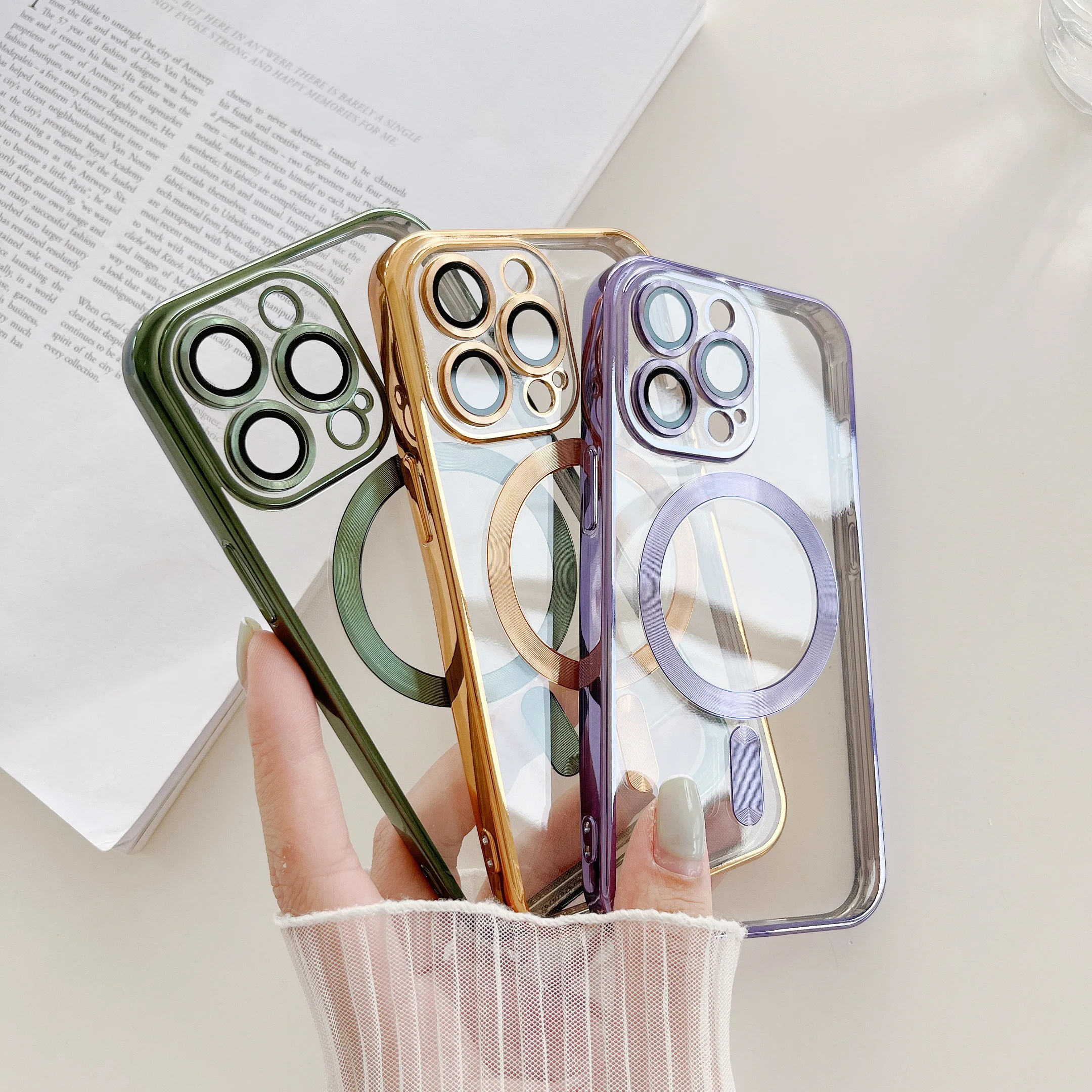 Leyi newest cover Transparent TPU magnetic camera protector for Magsafe wireless charger phone case For iPhone 14 pro max 13