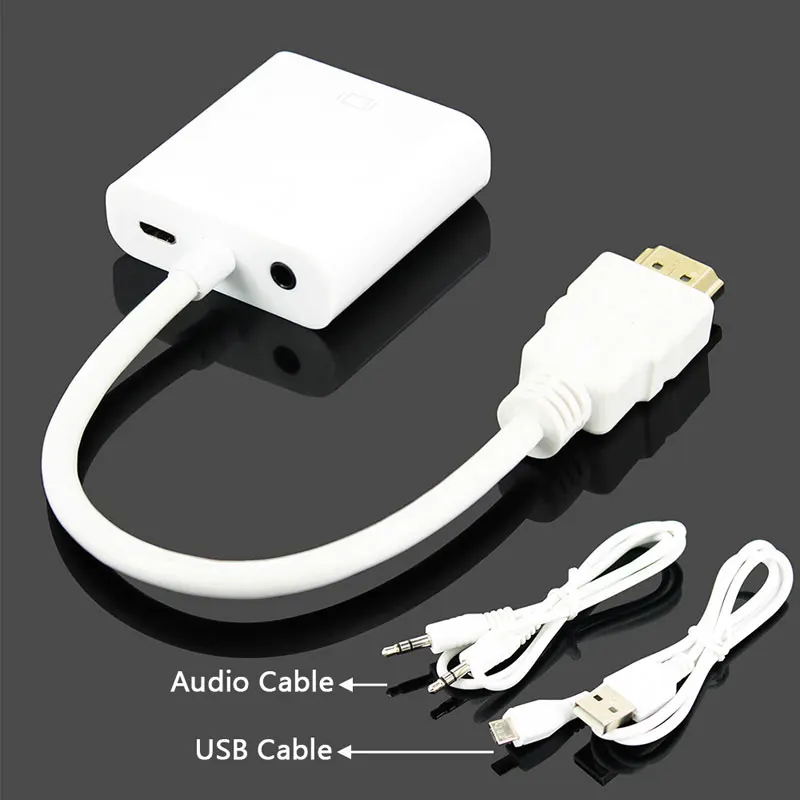 
Free Ship 1080P HD MI to VGA Adapter Male to Female Video Converter with USB Audio Cable 
