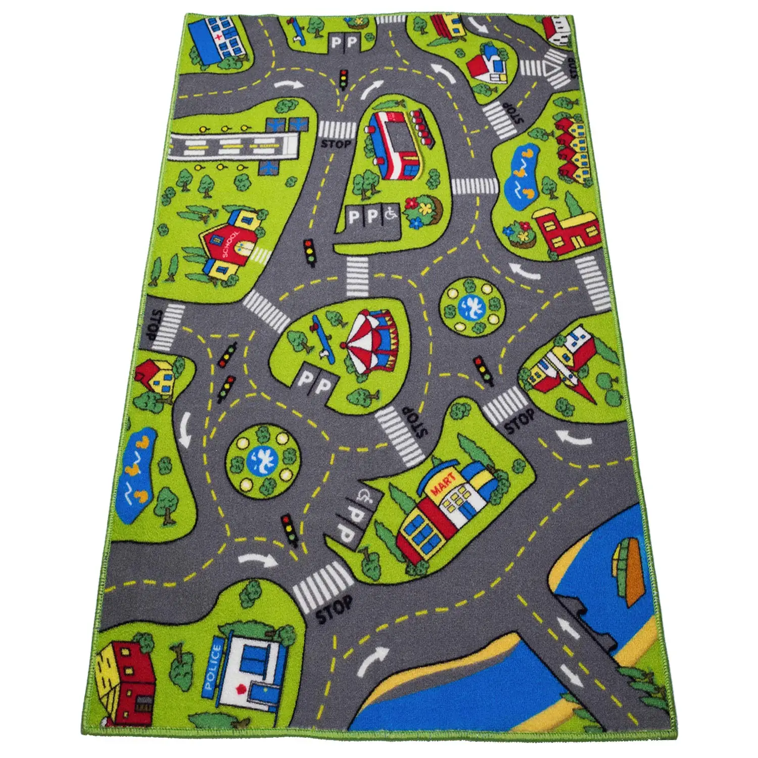 Large Size Kids Playmat Car Rug Educational Car Rugs for Kids Road and Traffic Carpet Multi Color Play Rug
