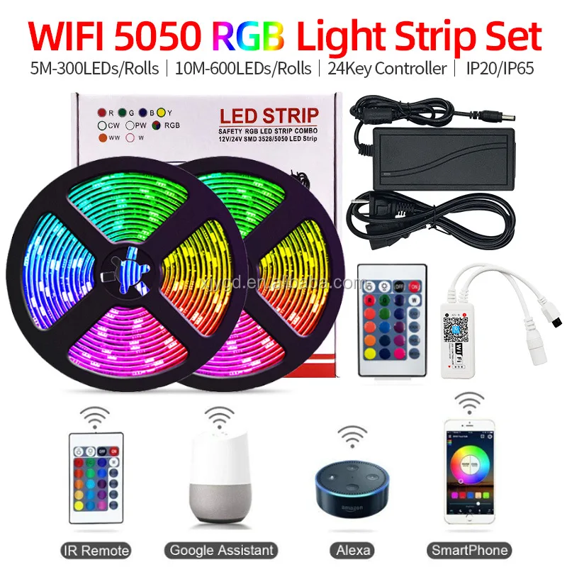 Wi-Fi Светодиодная лента SMD 5050 60led 2835 RGB светодиодная полоса DiodeTape DC12V гибкая диод с контроллером