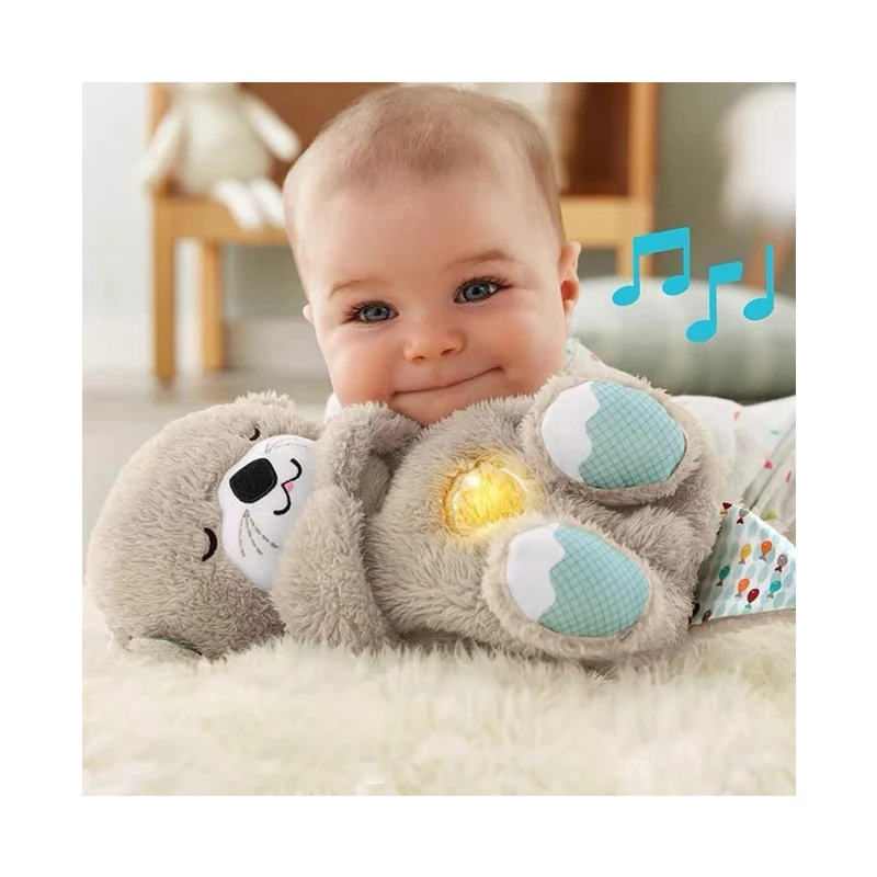 Promotional Wholesale Soothe Snuggle Otter Soft Toys Newborn Soothing Toy Baby Sleeping Doll Plush Otter with Sound