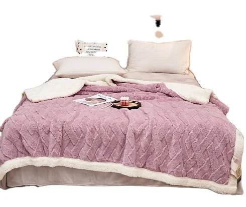 Whole sale New jacquard Shaggy Weft Knitted blanket double thick sherpa throw  thick  blanket  fuzzy blanket