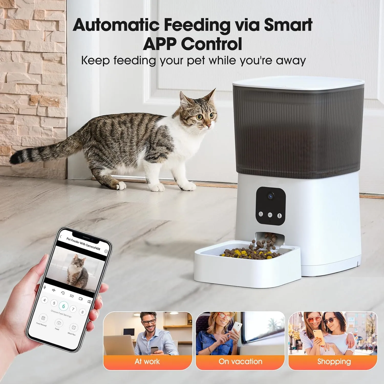 Custom Dog Cat Smart Pet Feeder Wifi Mobile Phone App Remote Control Microchip 6L Auto Pet Cat Dog Feeder