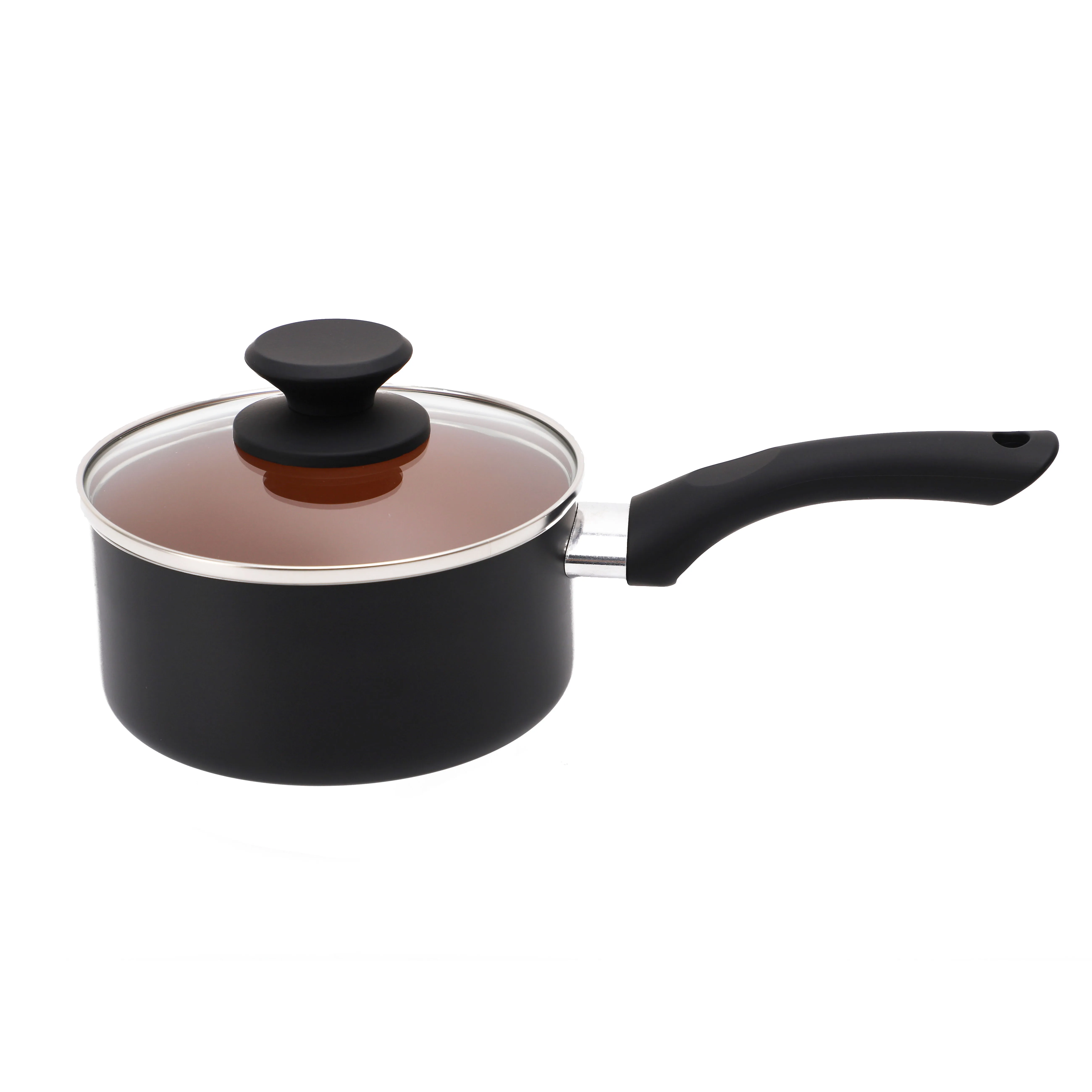 6 pieces bronze coloured non stick coating Pots and Pans Cookware  with Ergonomic Soft Touch Handle