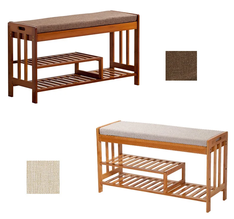 Bamboo Porch Change Shoe Stool with Cushion Sitting Shoes Rack
