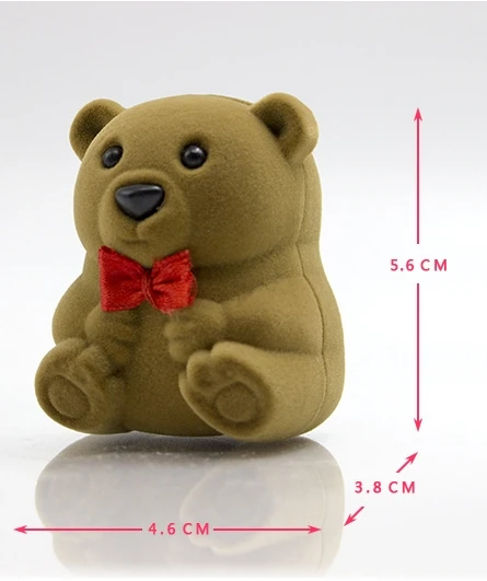 Customized Cute Small Pink Brown Jewellery Gift Box Travel Portable Velvet Teddy Bear Ring Jewelry Box
