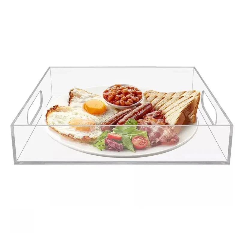 Customized Acrylic Tray Hotel Service Tray Transparent Acrylic Fruit Tray with Handle
