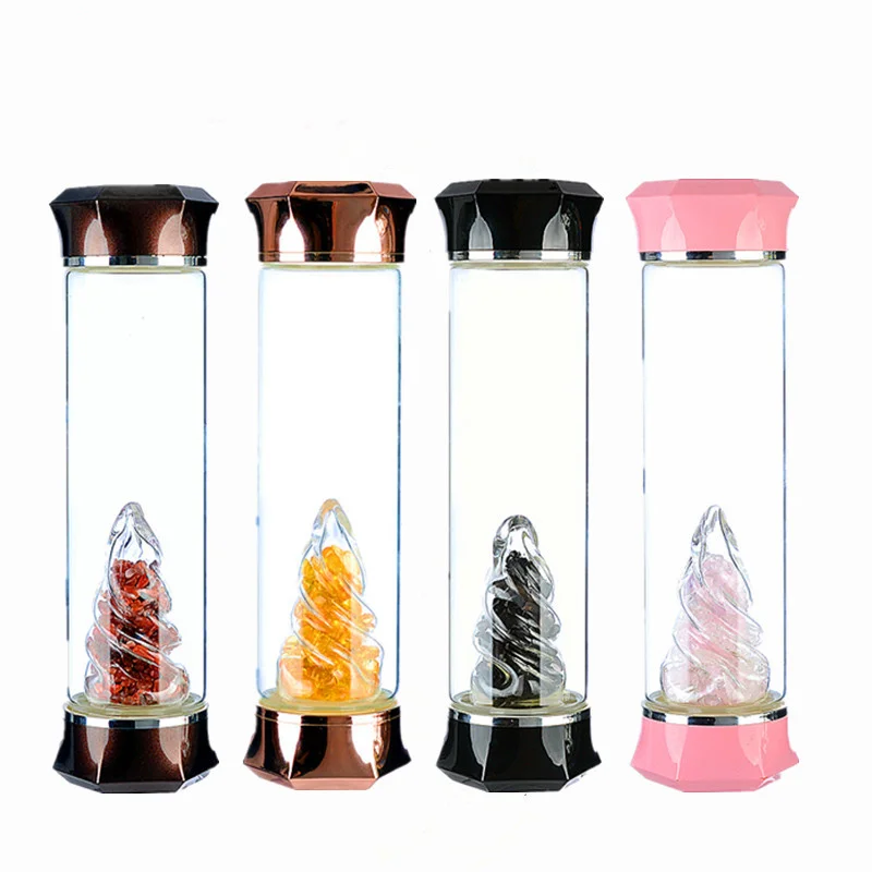 High quality healing energy quartz stones drinking bottle natural crystal glass water bottle wholesale