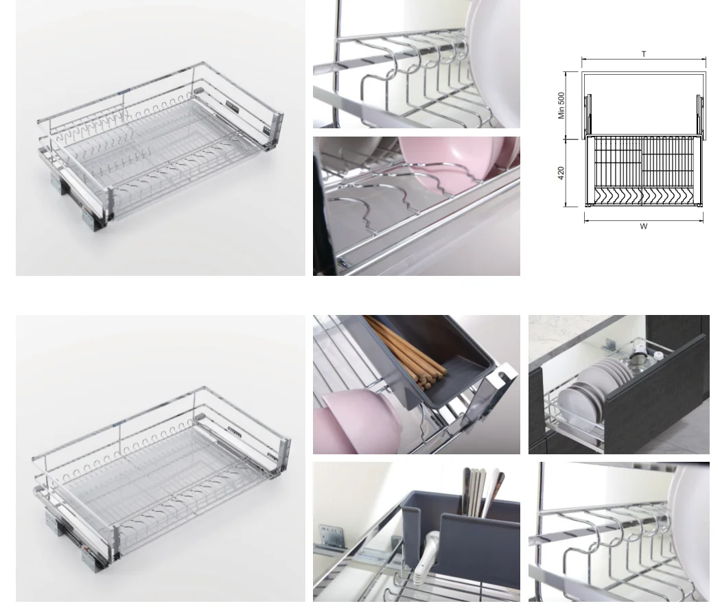 Bolen 3 Sides Stainless Steel Wire Chromed Basket Kitchen Cabinet Pull Out Basket Metal Drawer