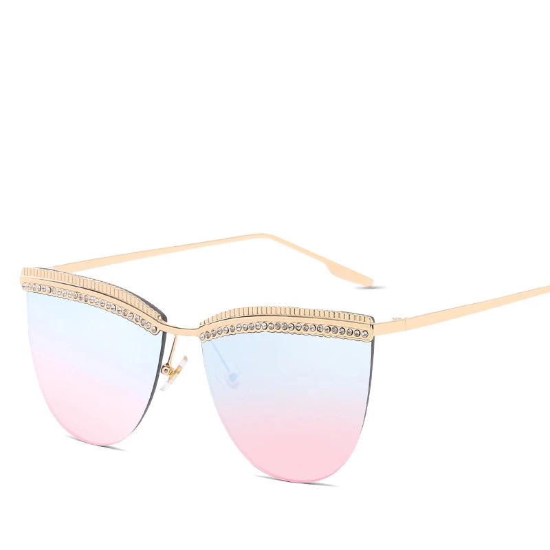 Retro Fashion Half Frame Flash Mirror Lens Semi Rimless Horned Rim Sunglasses