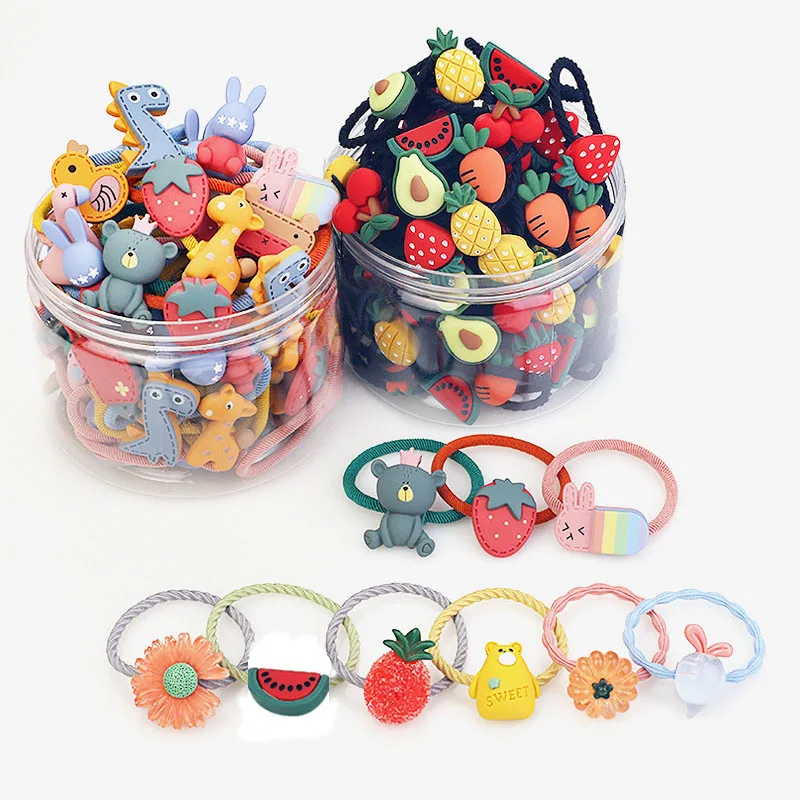 2023 Wholesale luxury resin fruit series baby Elastic Rubber Band Girls Hair Ties kids accessories set
