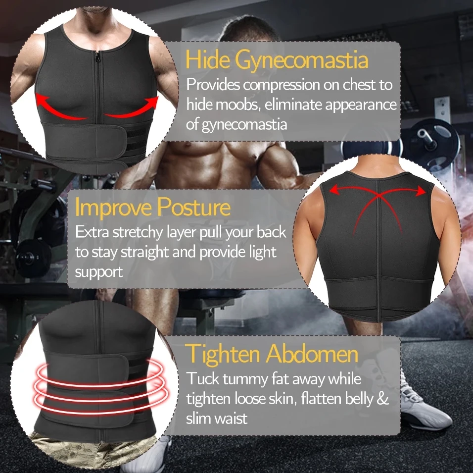 Sauna Sweat Jacket Suit Men Compression Vest Body Shaper Tummy Control Waist Trainer Slimming Hot Neoprene Thermo Weight Loss