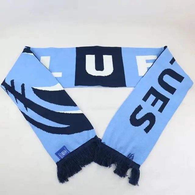 Custom Slogan Wholesale Jacquard Knitted Scarf With Tassel Club Fan Football Scarf