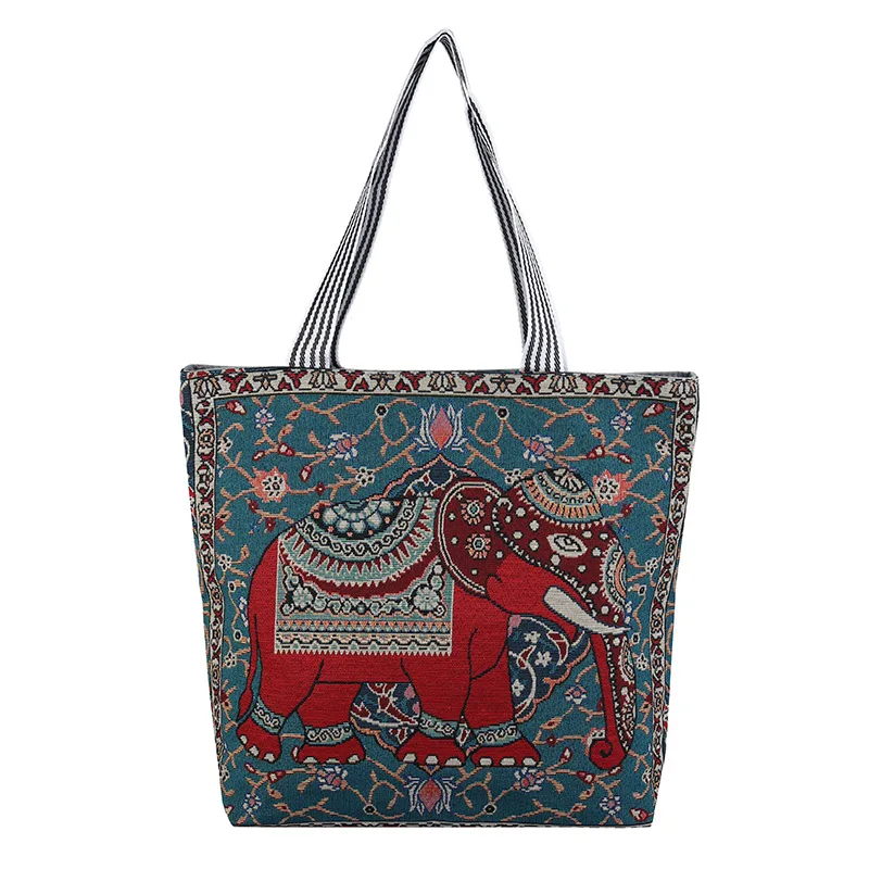 Customized Elephant Pattern Tote Bags Oversized Custom Bohemia Printed Logo Shopping Bag Tote Canvas Tote Bag