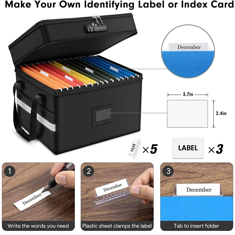 Portable Office Collapsible Reflective Strip 2 Layer File Box Organizer Document Fireproof File Storage Box With Lock