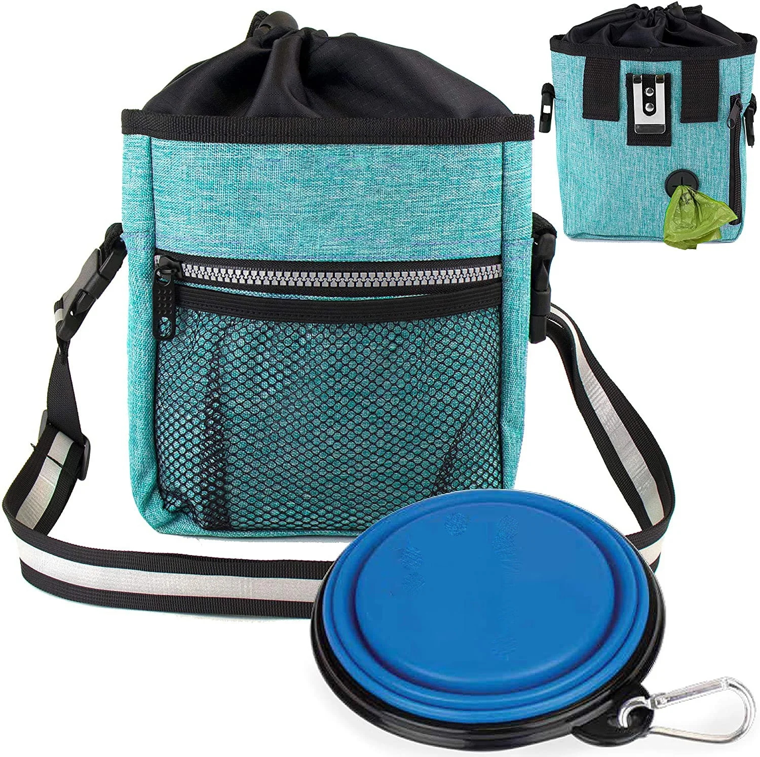 TB-A301 Dog Treat Pouch Training Pouch Bag with Waist Shoulder Strap Poop Bag Dispenser and Collapsible Bowl Treat Training Bag
