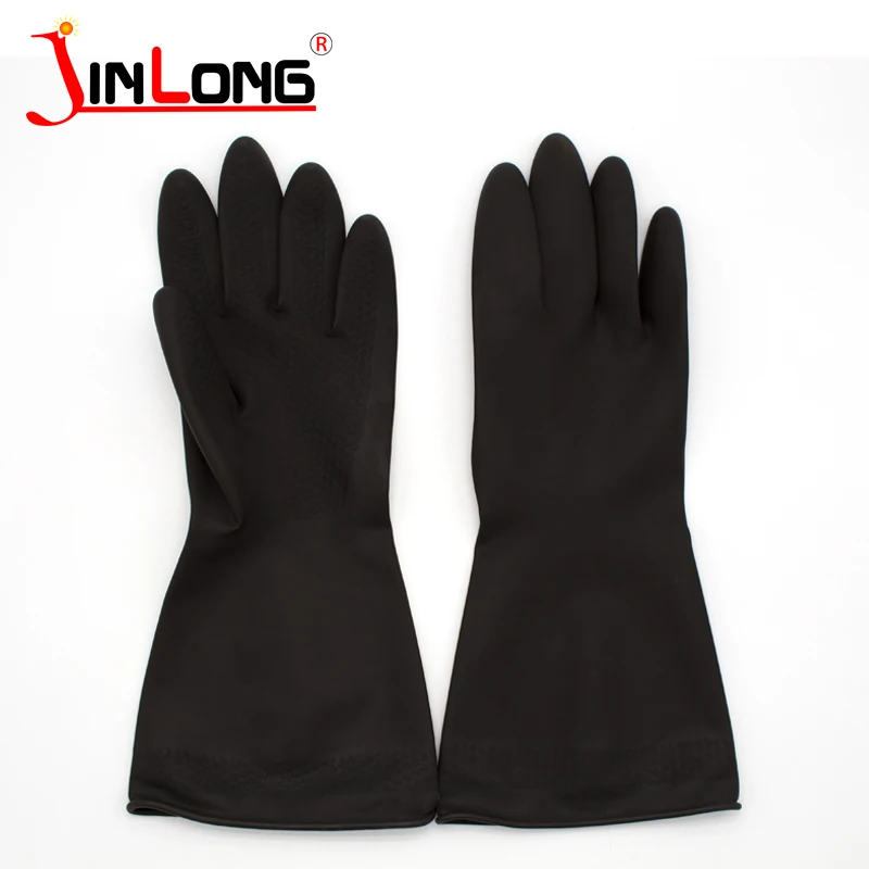 Acid and Alkali Resistant Latex 35 45 55 CM Black Industrial latex rubber Chemical Protection Gloves