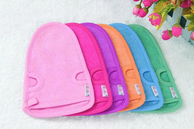 Wholesale Bamboo exfoliating mitt towel for body antibacterial scrub glove bath brush sponges