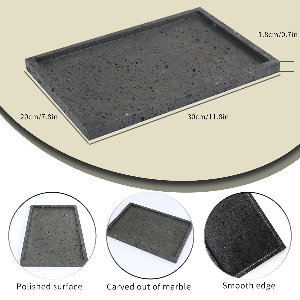 Wabi Sabi Black Travertine Rectangle Serving Tray For Jewelry Dried Fruit Bathroom Amenities-Plate Dishes for Home Decor