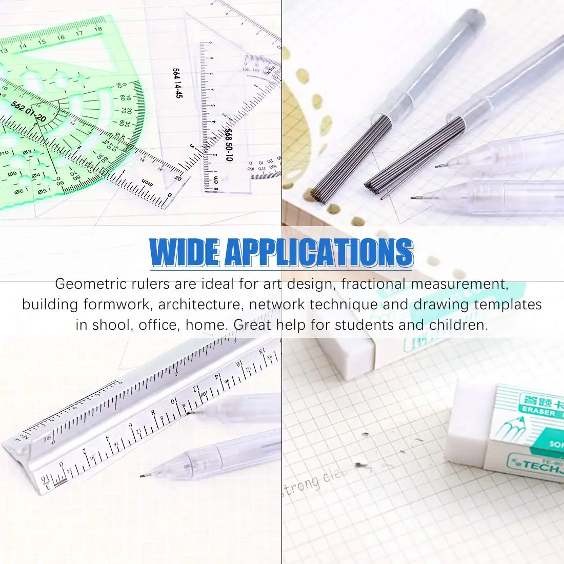 16 Pieces Measuring Templates Building Formwork Stencils Geometric Drawing Rulers and Triangular Architect Scale Ruler