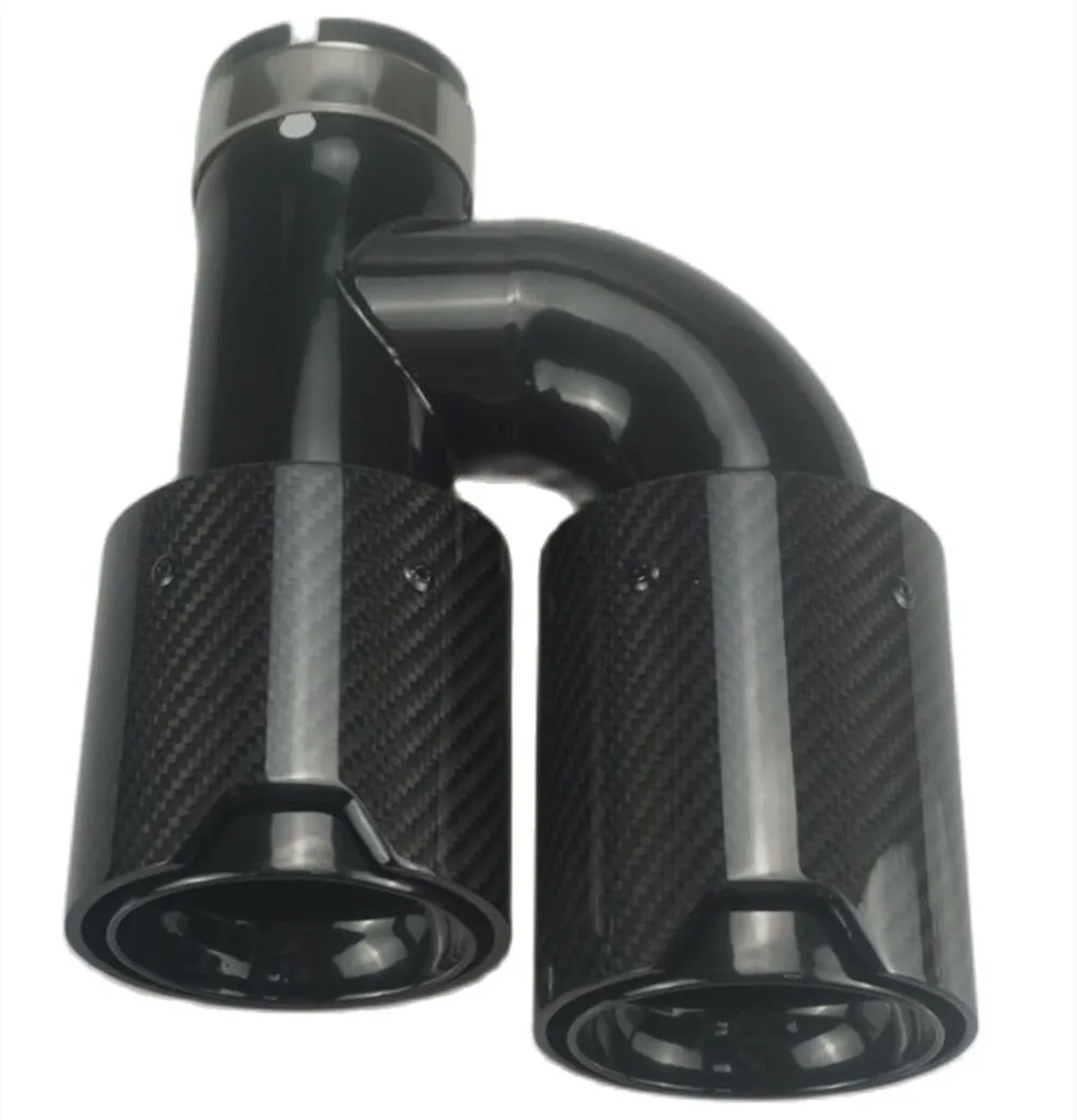1PCS Dual Exhaust Tip Quad Muffler Tip Gloss Bluing Carbon Fiber Black Exhaust Pipe Tail Exhaust Muffler Tip For BMW