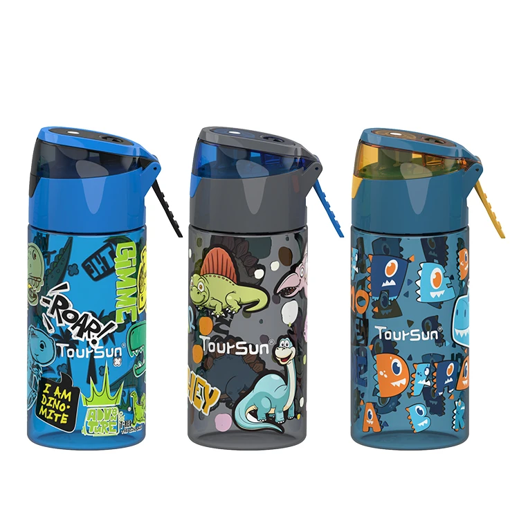 Горячая распродажа 2023 Тритан 450 мл детская пластиковая бутылка для воды с мультяшным рисунком соломой