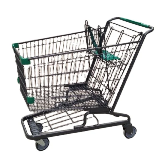 MOQ 50 PCS 190L American Style Grocery Shopping Carts For Sale With 25 Cents Coin Locks