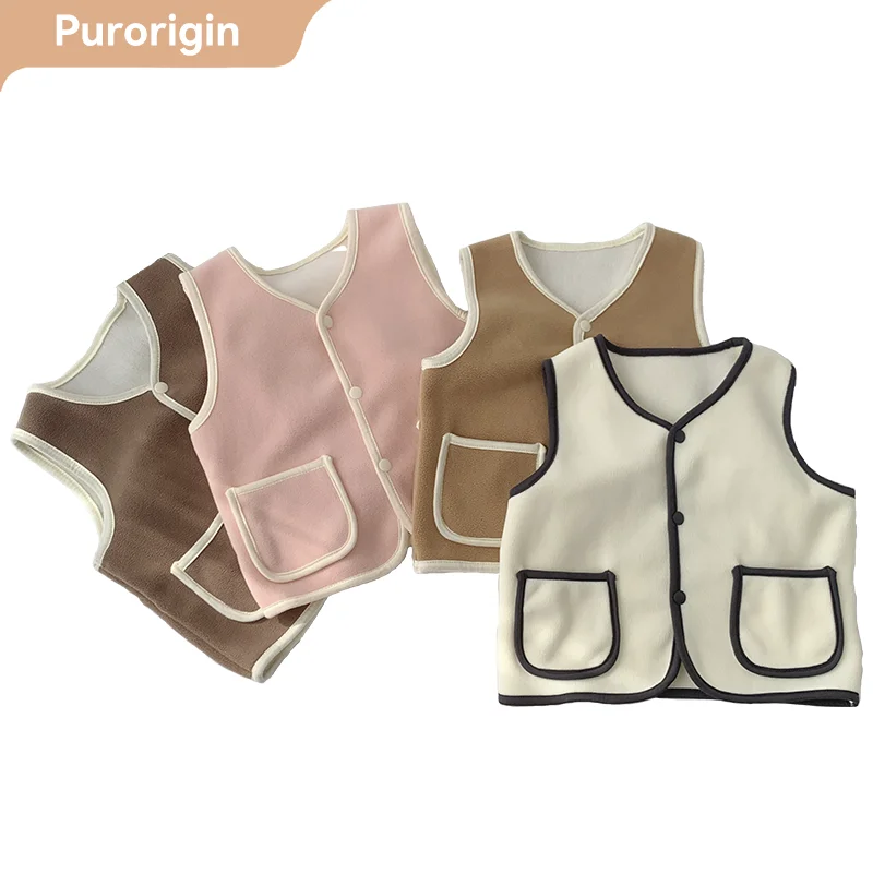 Purorigin Cute Animals Panda Sleeveless Warm Casual Sports Windproof Outdoor Fleece Kids Vest Jacket Softshell Waistcoat