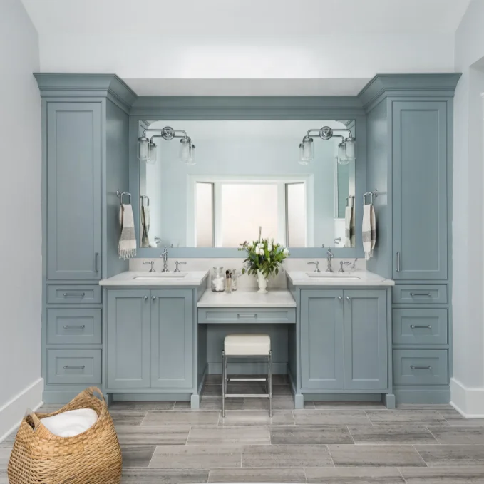 2024 HangZhou Vermont синий деревянный шейкер в стиле двери для ванной комнаты косметический туалетный столик