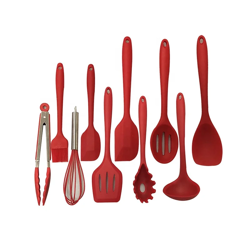 
10 Pieces of Silicone Cooking Kitchen Utensils Set Non-Stick and Heat-Resistant Kitchen Cookware 
