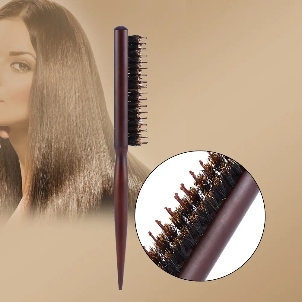 Custom Logo Wood Handle Teasing Hair Brush Salon Hairstyling Comb 3 Rows Nylon Bristles Teasing Hair Brush
