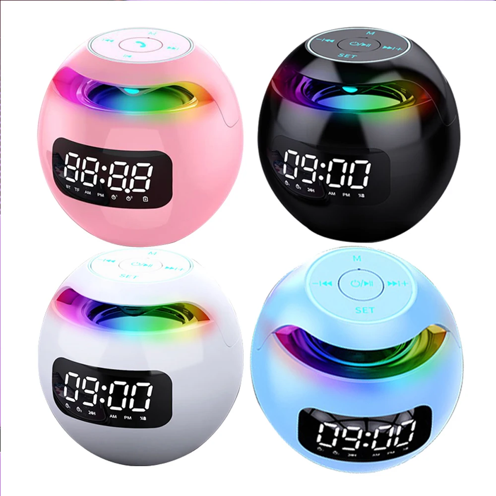 Super Bass Colorful Speaker Wireless BT Speaker Clock Mini Portable Home Ball Card Small Steel Cannon Speaker Alarm Clock G90