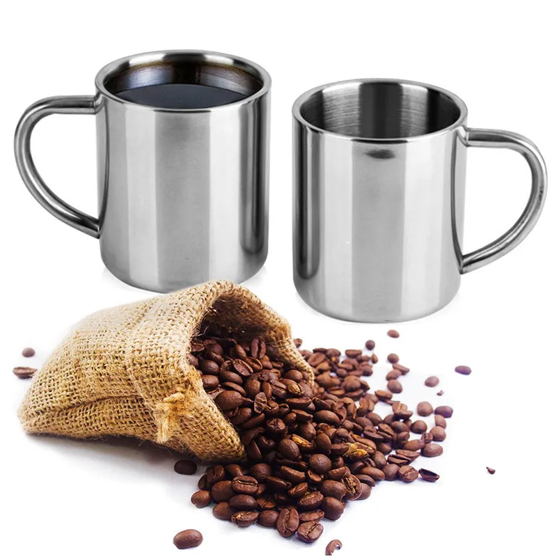 304 Stainless Steel Double Layer Eco Friendly Coffee Travel Mug Outdoor Mountaineering Coffee Cup with Handle in Wholesale