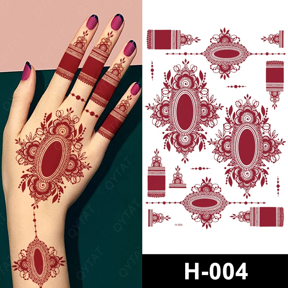 Wholesale Custom Non Toxic Waterproof Fake Brown Red Maroon Temporary Natural Indian Fingers Full Hand Henna Tattoo Stickers