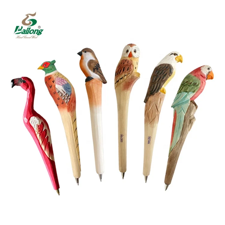 Handmade animal carved wooden ballpoint pen