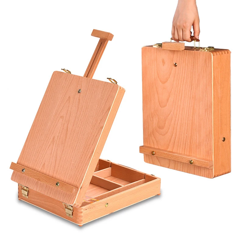 Panwenbo Adjustable Wood Desktop Drawing Easel Case Wood Tabletop Easel Storage Box For Students, Painters,Artist