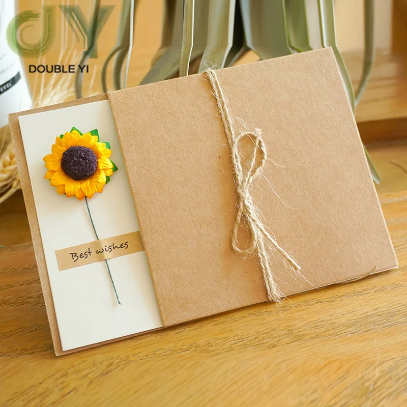 Dry Flower Invitation Greeting Card Handmade Leave Message Paper Cards for Birthday Christmas Thanksgiving Day