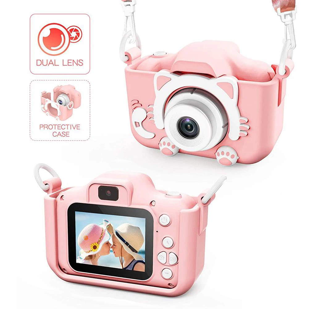 2021 New Arrival HD 1080P Kid Video Photo Dual Camera Toys Mini Cat Camera Child Gift DV Digital Camera USB Charging Toys