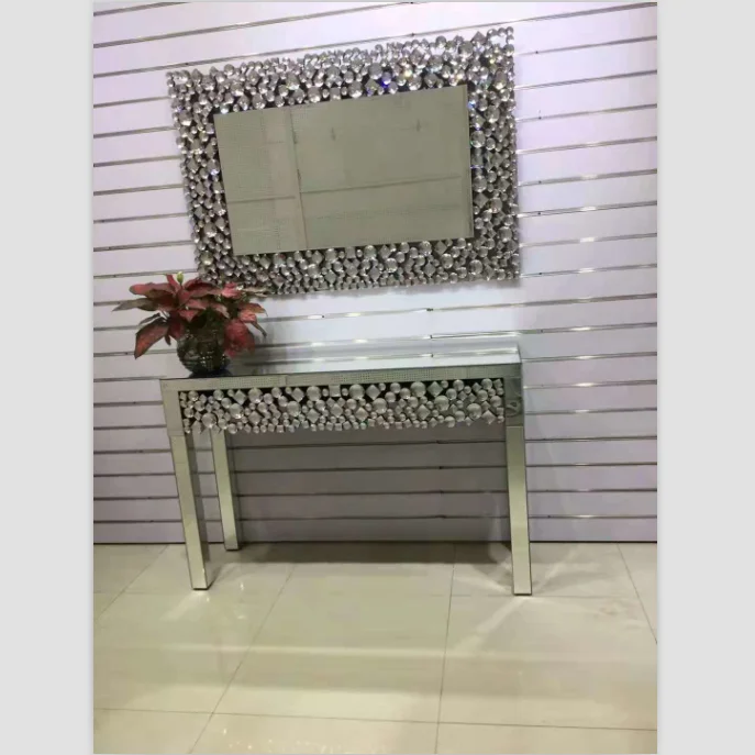 Gold And Glass Square Console Table Table De Console Crystal Mirrored Console Table And Square Wall Mirror Set
