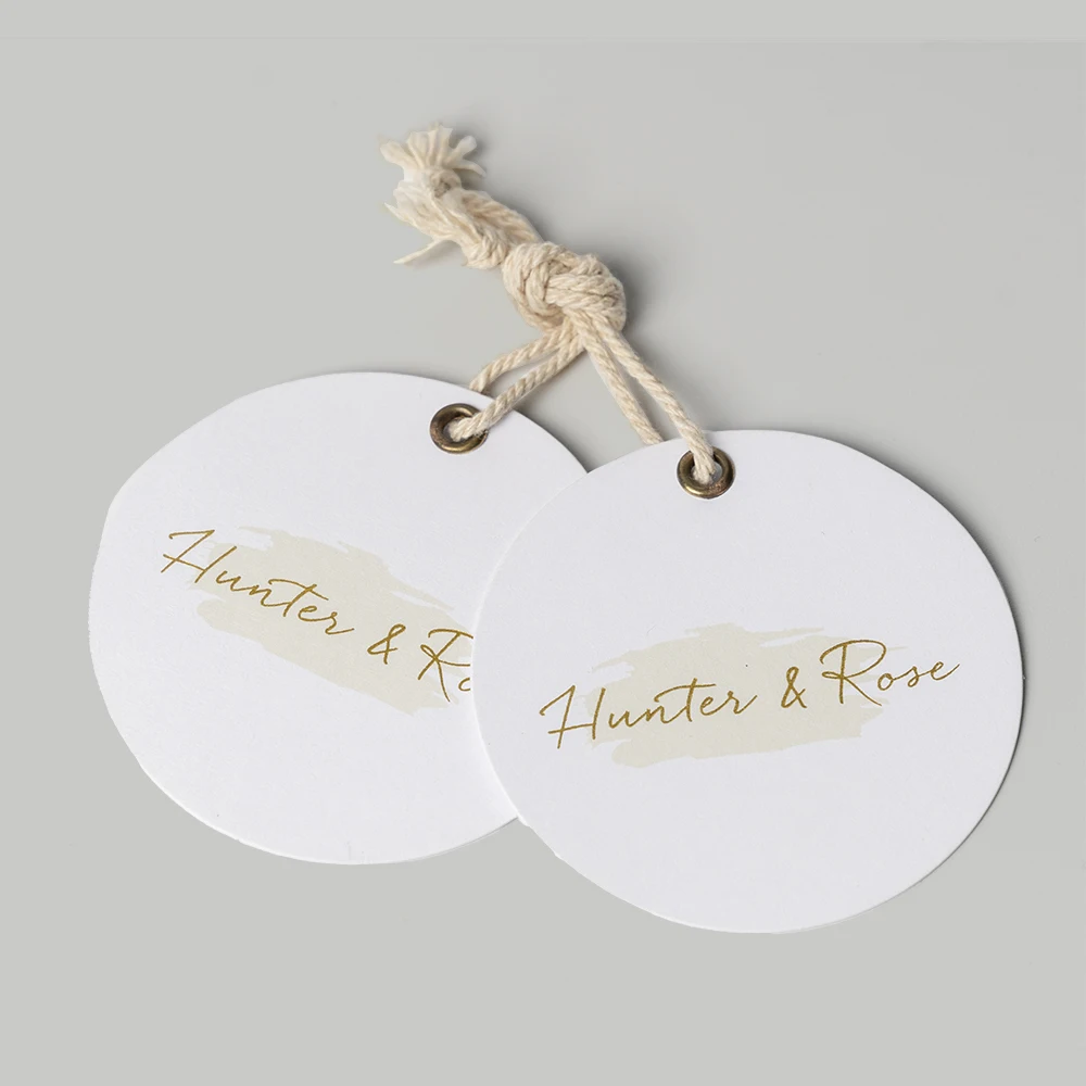 Custom Recycled Hanging Label With Free Slings Luxury Swing Paper Hang Tags For Clothing Garment Special Clothes Label Tag