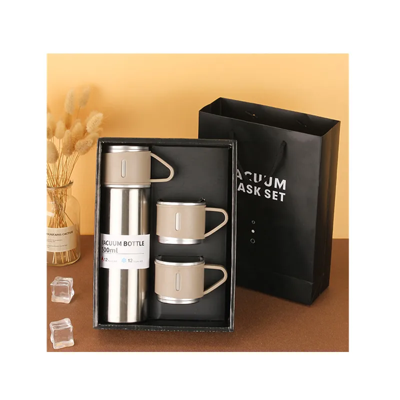 Large 500ml/16.9oz Portable Stainless Steel Vacuum Flask Thermos and Cup Set Thermally Insulated Bottle for Office Coffee Use
